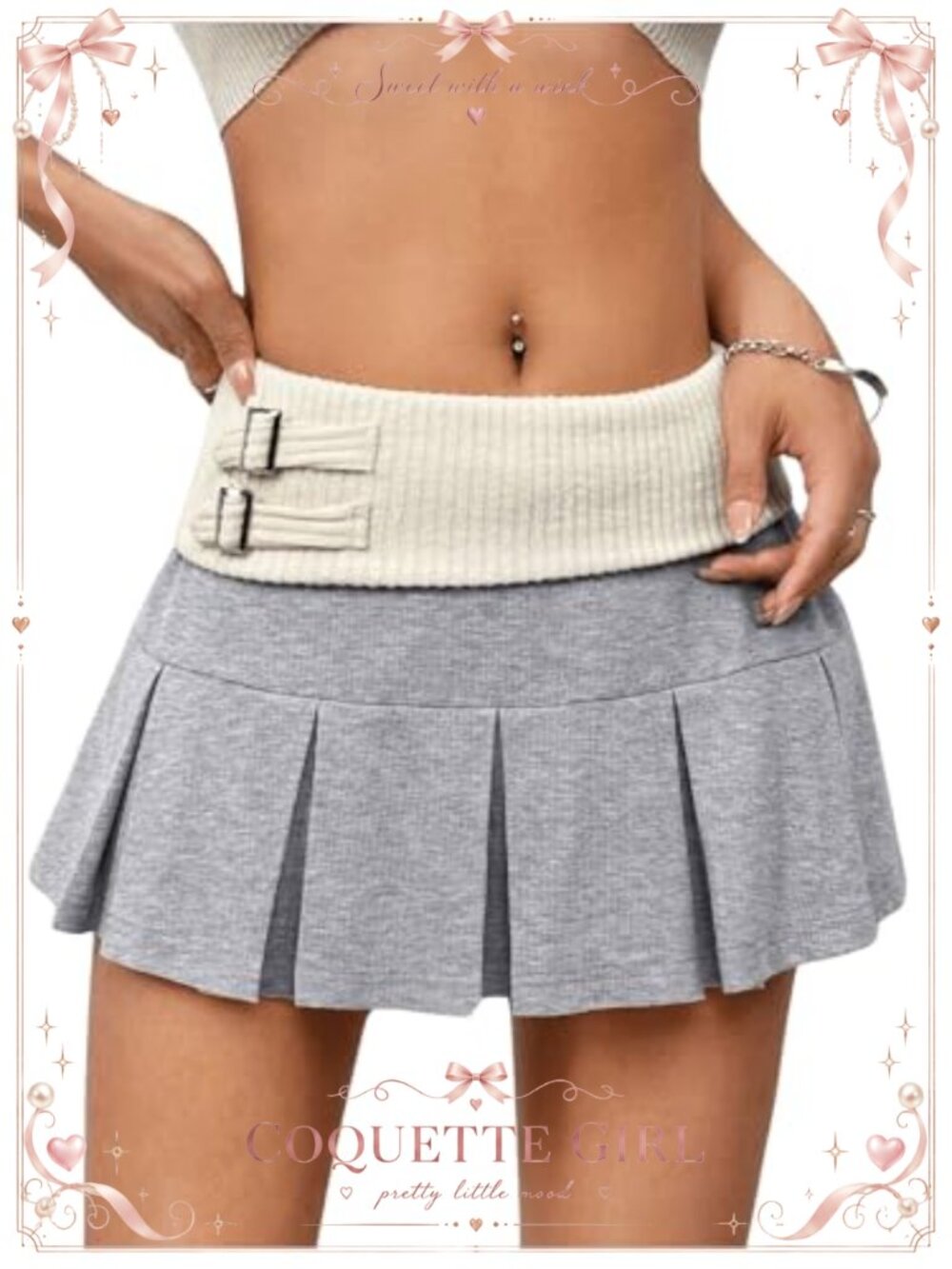 Low Waist Pleated Mini Skirt Contrast Sweater Y2K Trendy